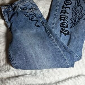 Forever21 Embroidered Blue Jeans with Black Design